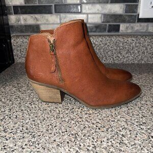 Frye Judith Double Zip Heel Block Ankle Booties US 7 M Women's Brown Leather